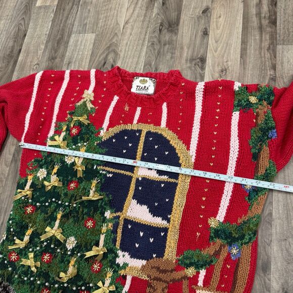 Vintage 3D knit ugly Christmas intarsia sweater with cat - Picture 4 of 5